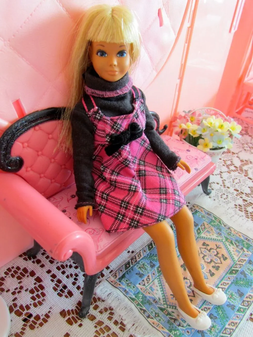 SKIPPER SUNSET MALIBU 1970 w CLOTHES, SHOES, COWGIRL OUTFIT, PINK LACY GOWN